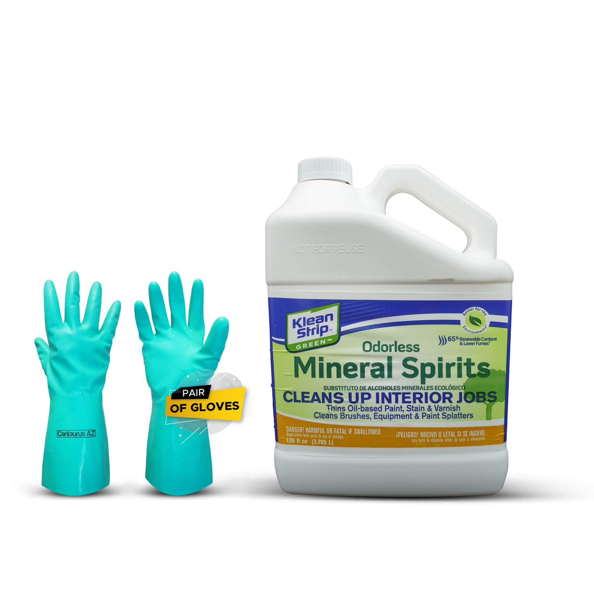 Centaurus AZ Klean Strip Green bottle pour shows low-odor performance for indoor use.