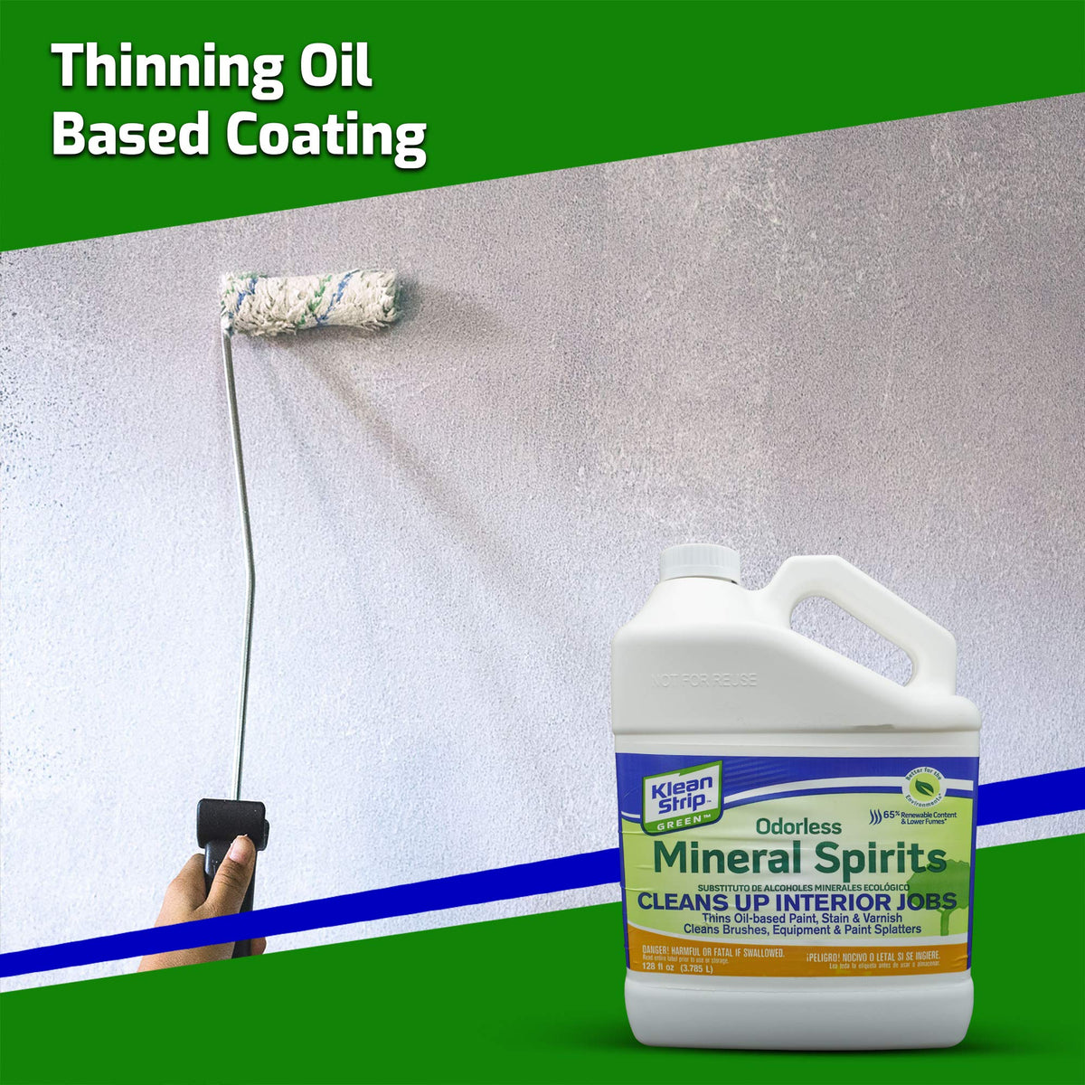 Centaurus AZ Klean Strip Green non-flammable formula reduces fumes during indoor work.