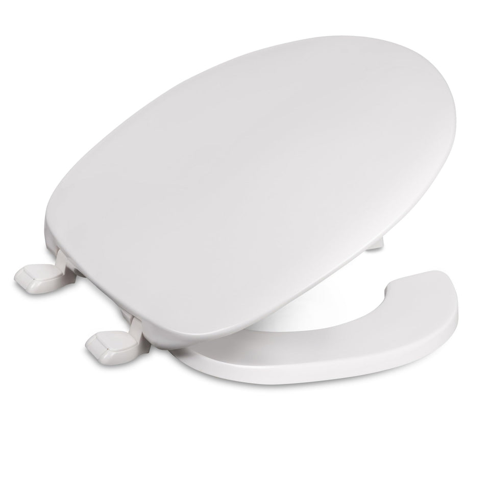 Centoco round toilet seat with open front and cover in white for easy cleaning