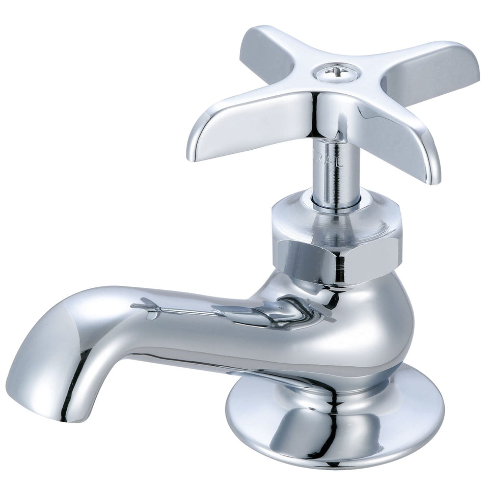 Central Brass 0239-P chrome basin faucet viewed from the front for a modern bathroom look.