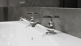 Central Brass 0239-P chrome faucet handle detail shows precise control cues.