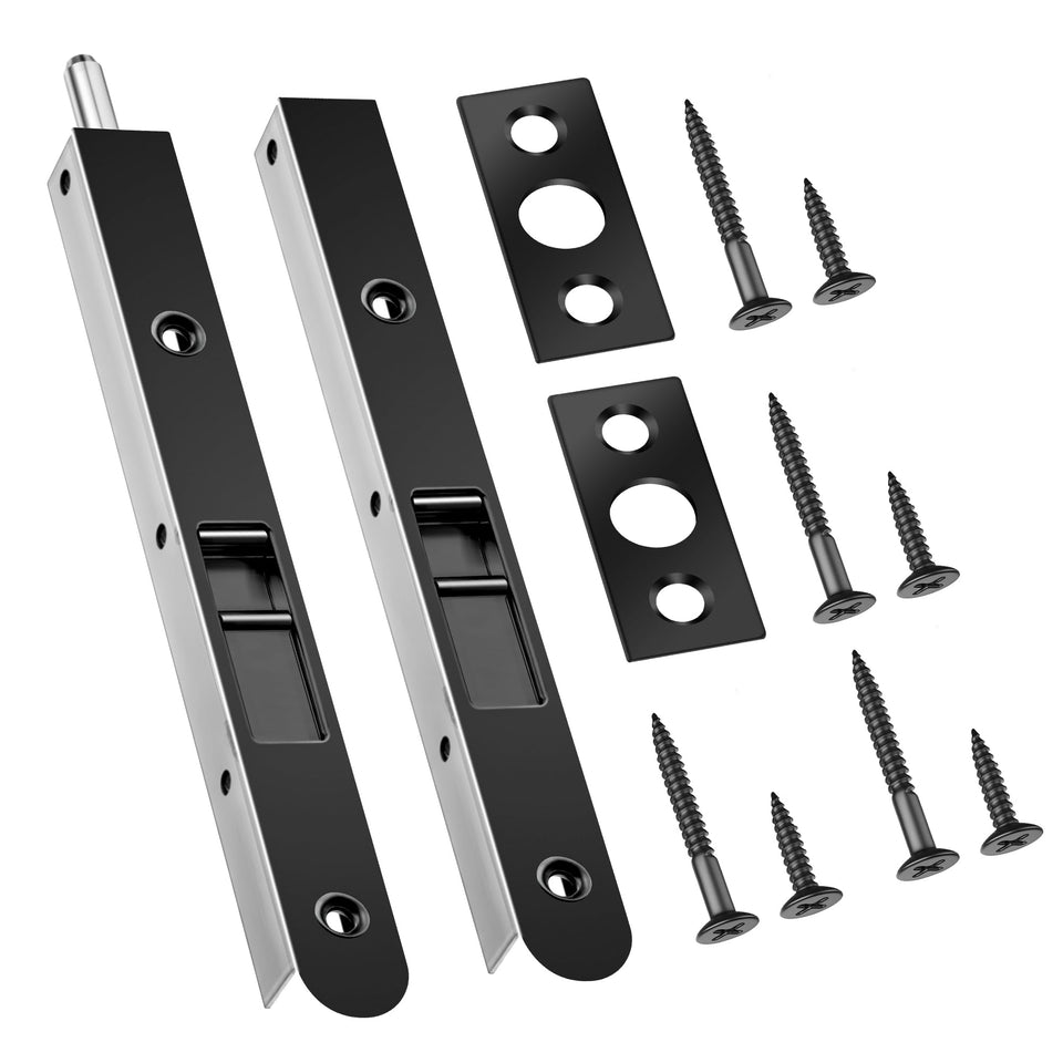 Ceoighe 7-inch flush bolt for double doors in black finish enhances long-lasting security.