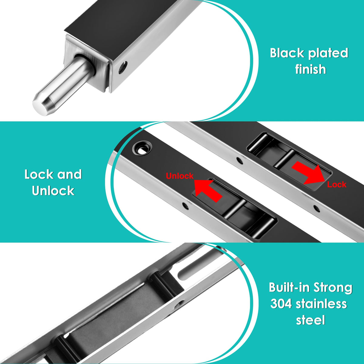 Ceoighe flush bolt for inactive leaf on double doors, easy to install at top or bottom.