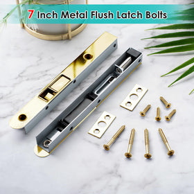 Ceoighe copper-plated flush bolt adds modern decorative touch to French doors.