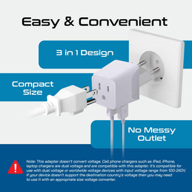 Ceptics compact 3-in-1 travel charger design fits small bags
