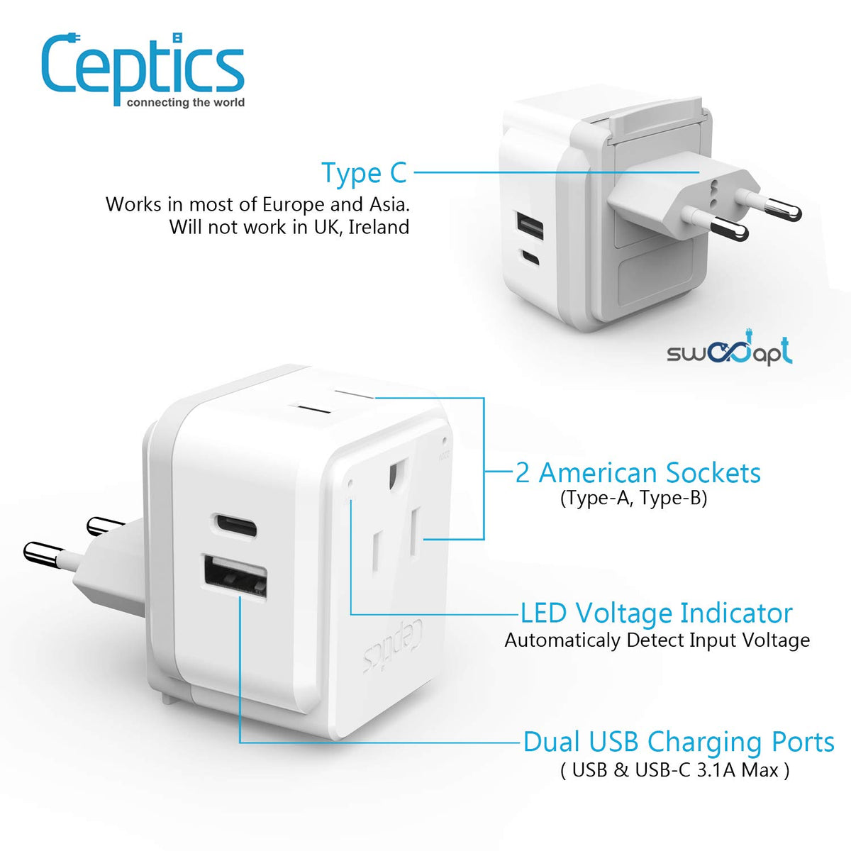 Ceptics compact travel size fits in luggage for easy packing.