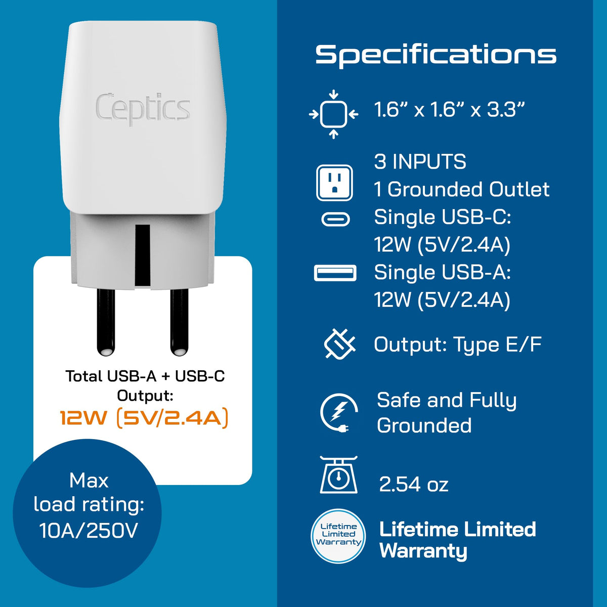 Ceptics CTU-9-9C-PK USA socket input for mixed-device travel setup