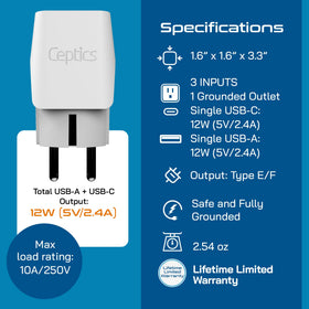Ceptics CTU-9-9C-PK USA socket input for mixed-device travel setup