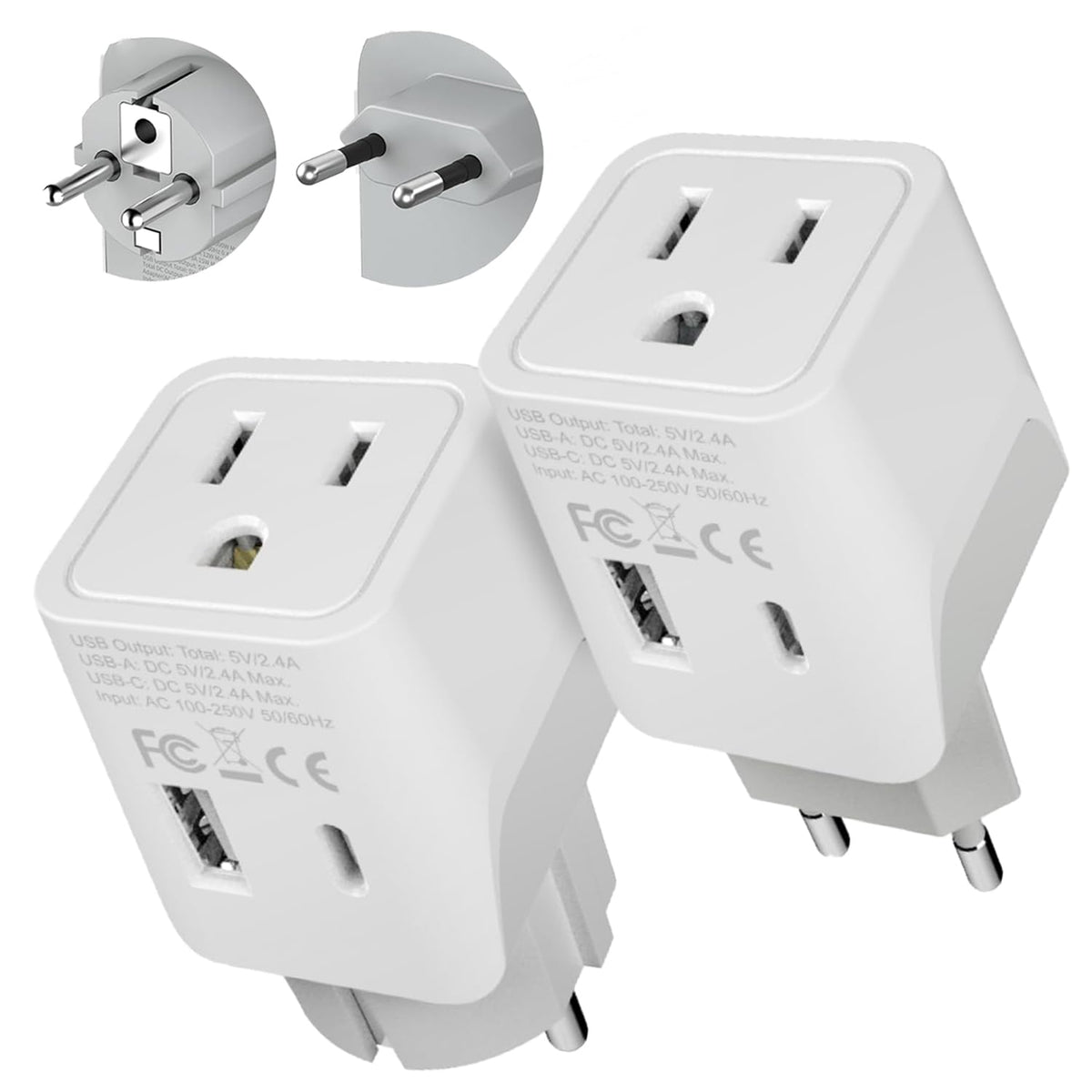 Ceptics EU travel plug adapter showing compact Type C and F compatibility for safe abroad charging