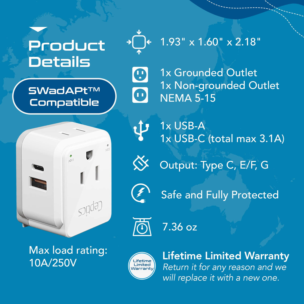 Ceptics Type G plug for UK sockets on the go