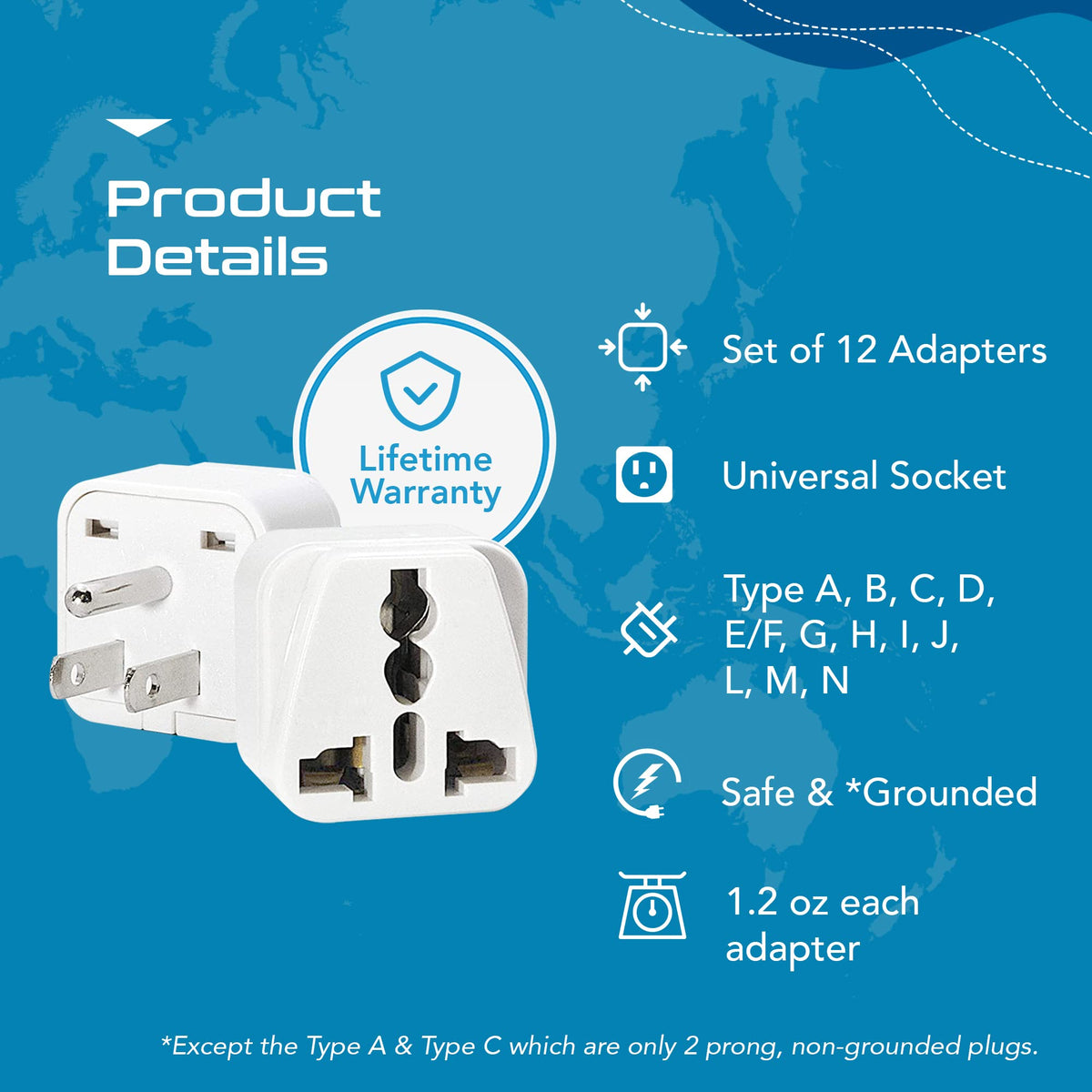 Ceptics GP-12PK Type G plug used in UK outlets while traveling