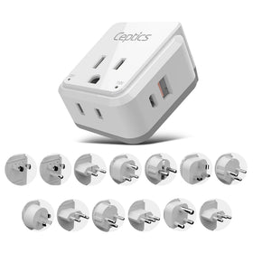 Ceptics international power plug adapter travel set with a compact design for worldwide trips.