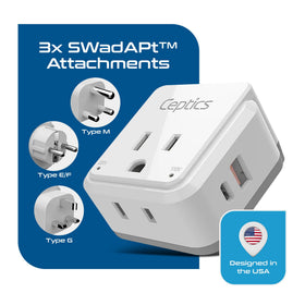 Ceptics adapter LED voltage indicators showing 110V and 220V status.