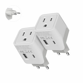Ceptics travel adapter with dual USB-C ports for European trips.