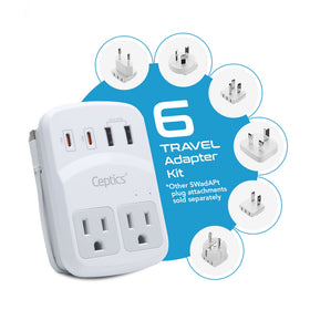 Ceptics WPS-5B US outlets with USB-A and USB-C PD for rapid charging on the go