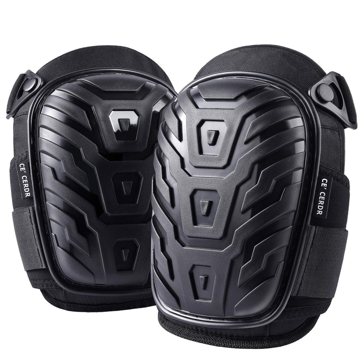 CE' CERDR knee pads front view showing protective kneecaps for tough construction tasks.