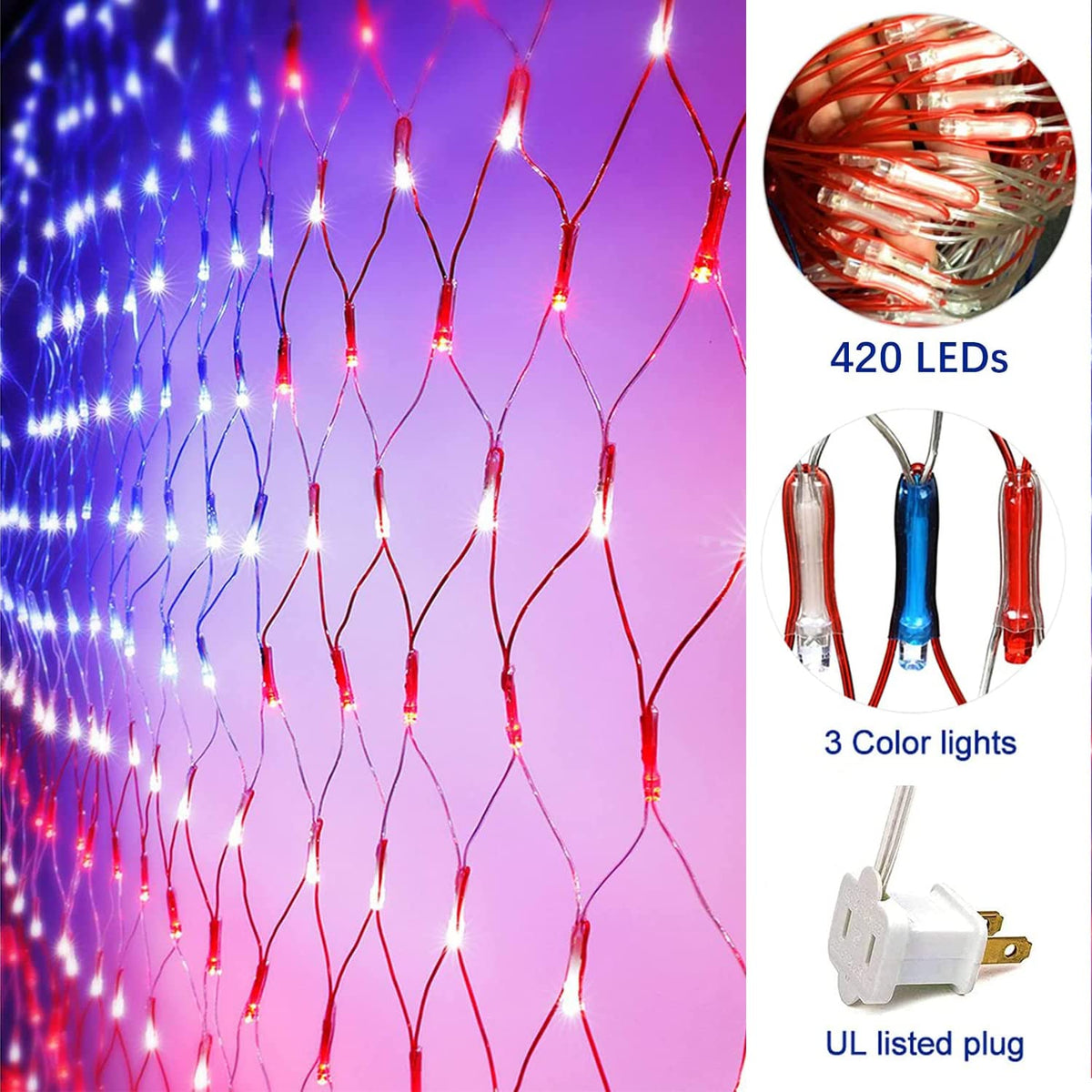 Cerflyer US flag decor light with flag-net design and UL certification.