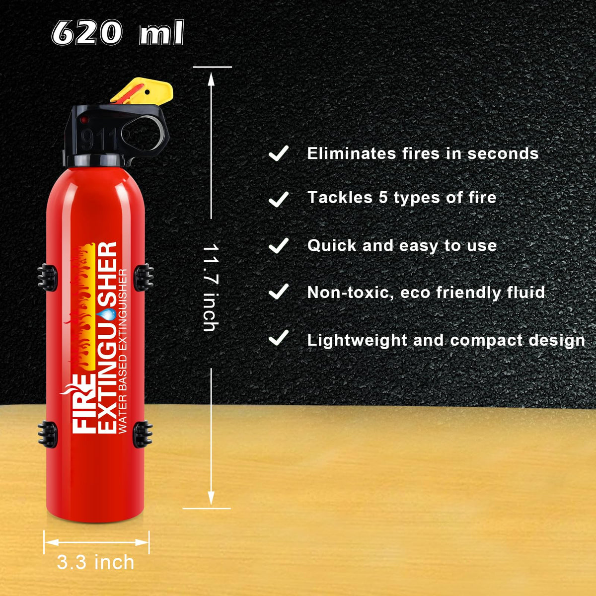 Cermug fire extinguisher mounted in car for road safety.