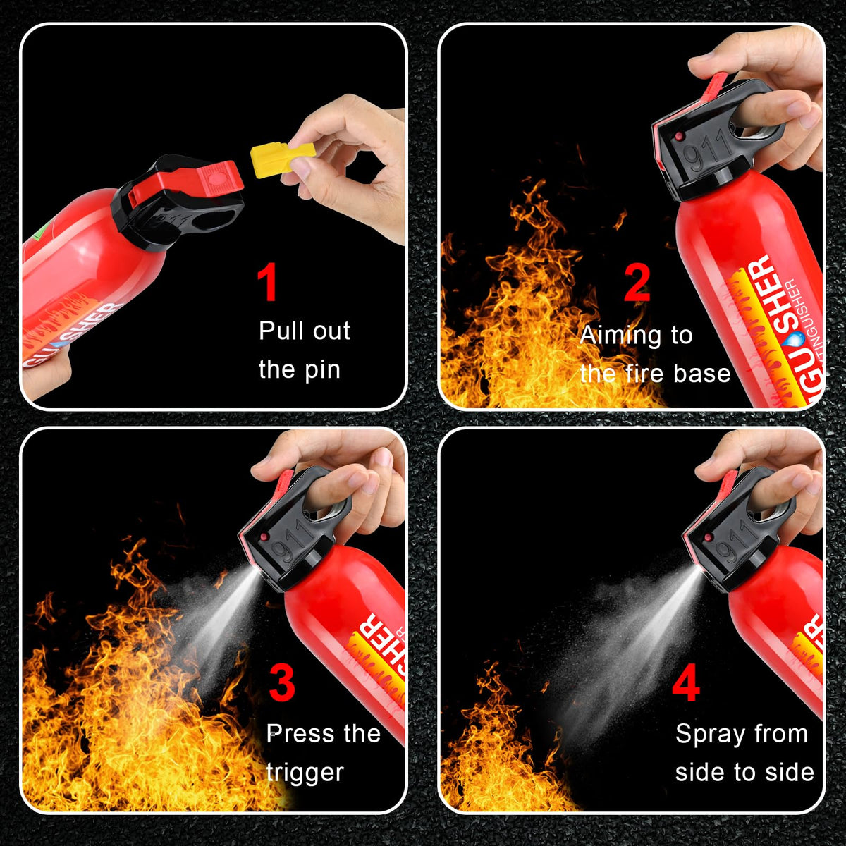 Cermug compact extinguisher fits neatly in car trunk and small spaces.
