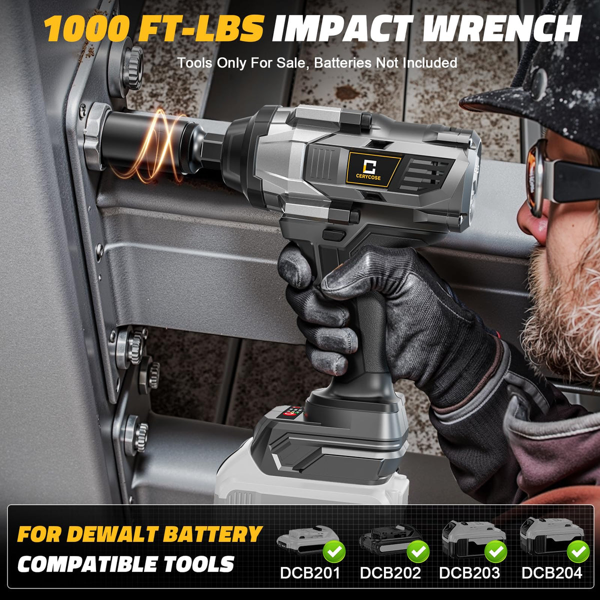 Cerycose wrench shows DeWalt 20V battery compatibility for extended runtime