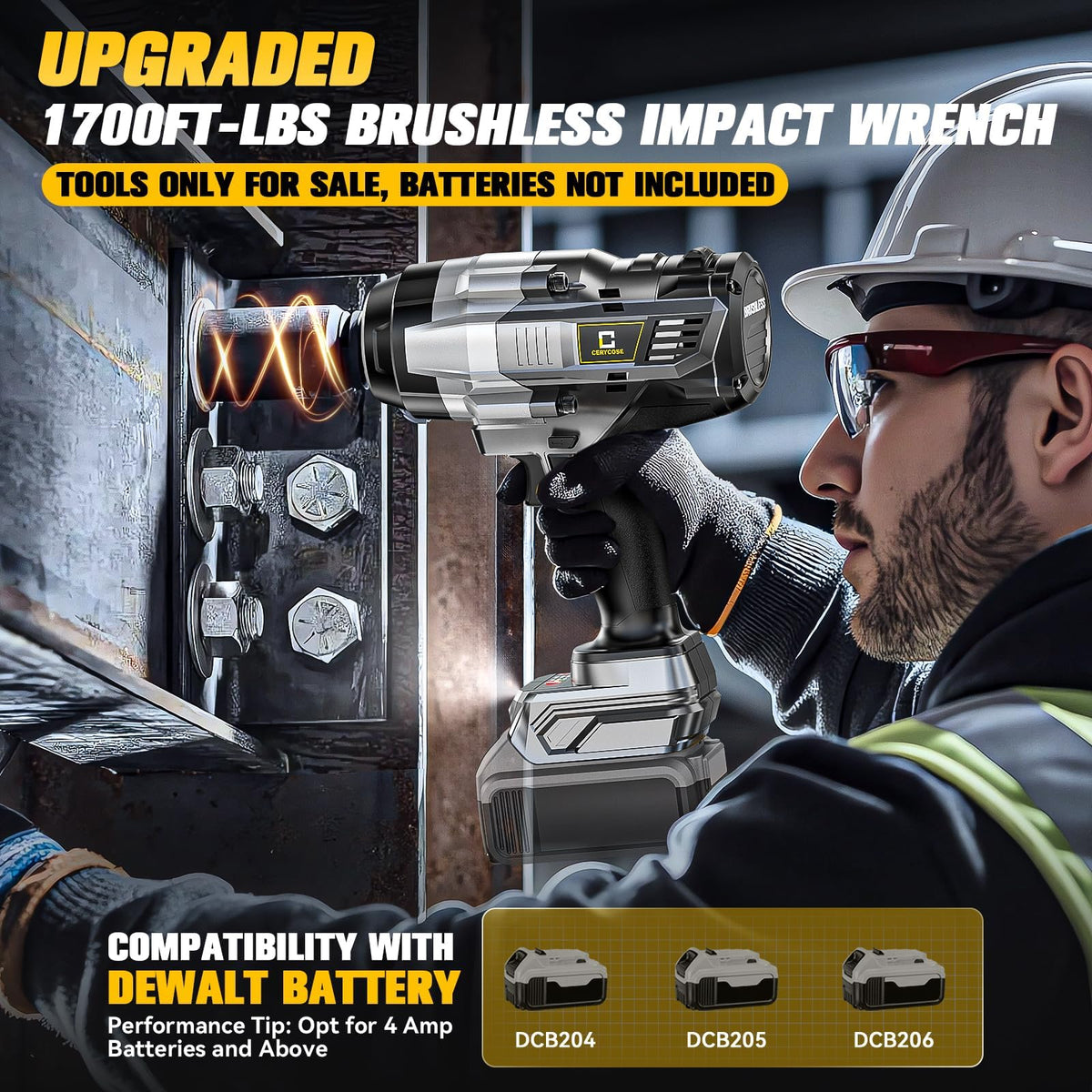 Cerycose wrench shown with Dewalt battery compatibility for versatile power