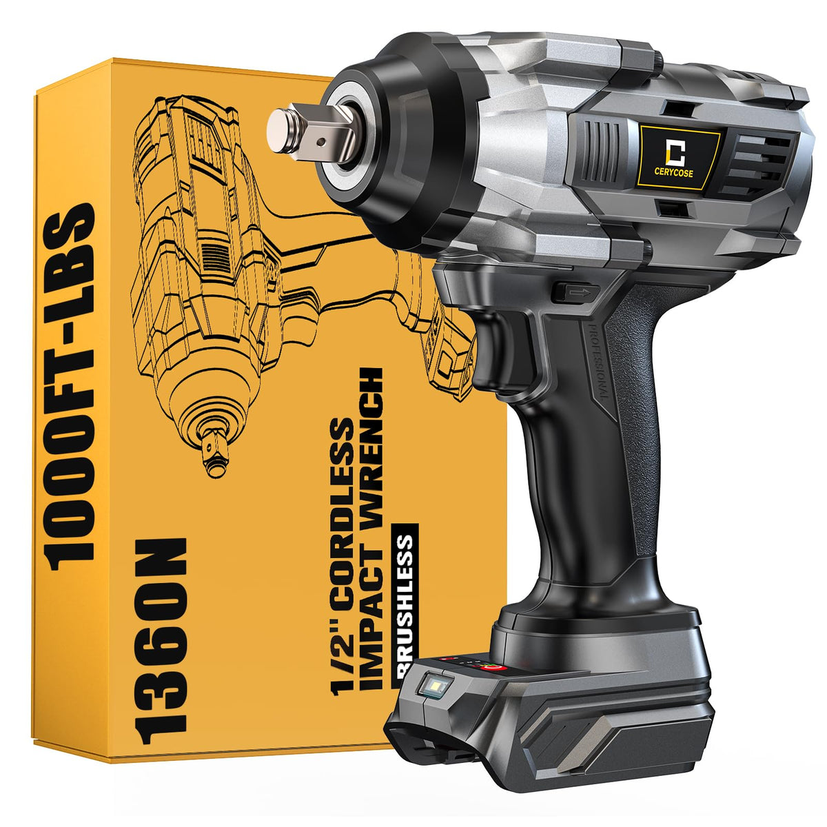 Cerycose cordless impact wrench half-inch drive for versatile, high-torque tasks