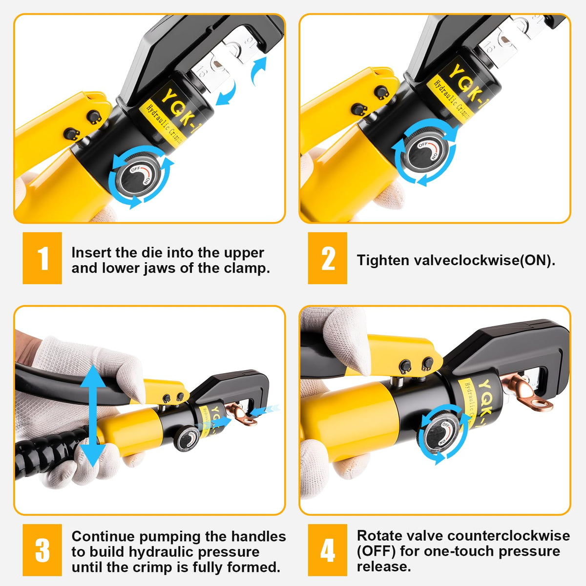 Cesilili hydraulic crimping tool ideal for battery cables and large gauge crimps.