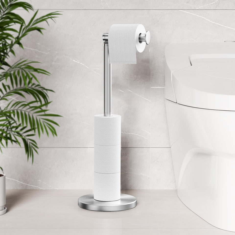 Cesun extra-weighted base standing holder with four-roll capacity in a modern bathroom.