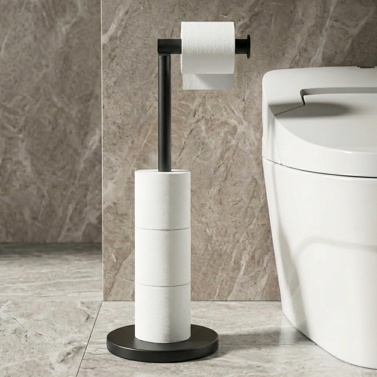 Cesun extra weighted base toilet paper stand with four-roll capacity stays steady.