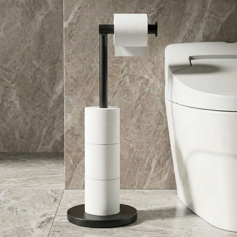 Cesun extra weighted base toilet paper stand with four-roll capacity stays steady.