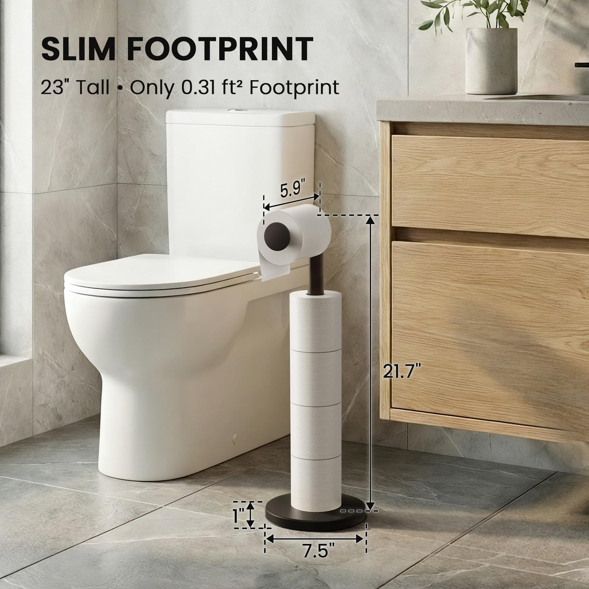 Cesun four-roll capacity stand stores extra rolls upright for quick replacements.