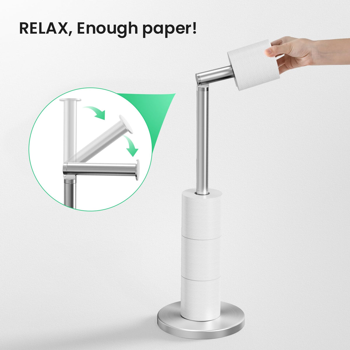 Cesun free-standing holder with swivel pivot for easy roll changes.
