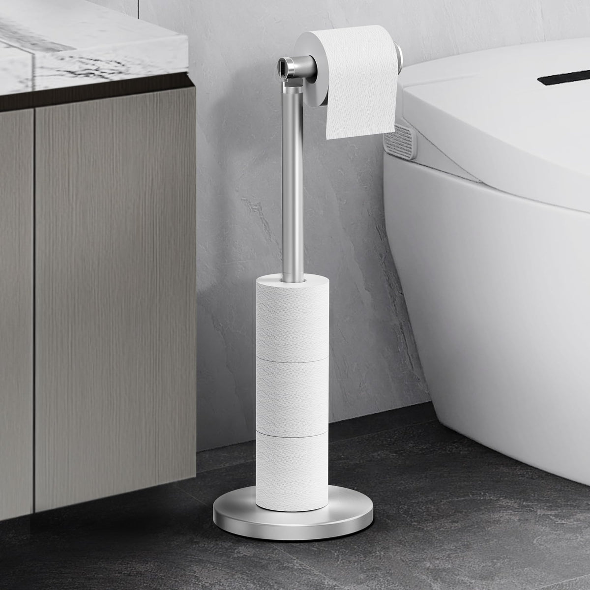 Cesun space-saving vertical stand keeps extra rolls within reach.