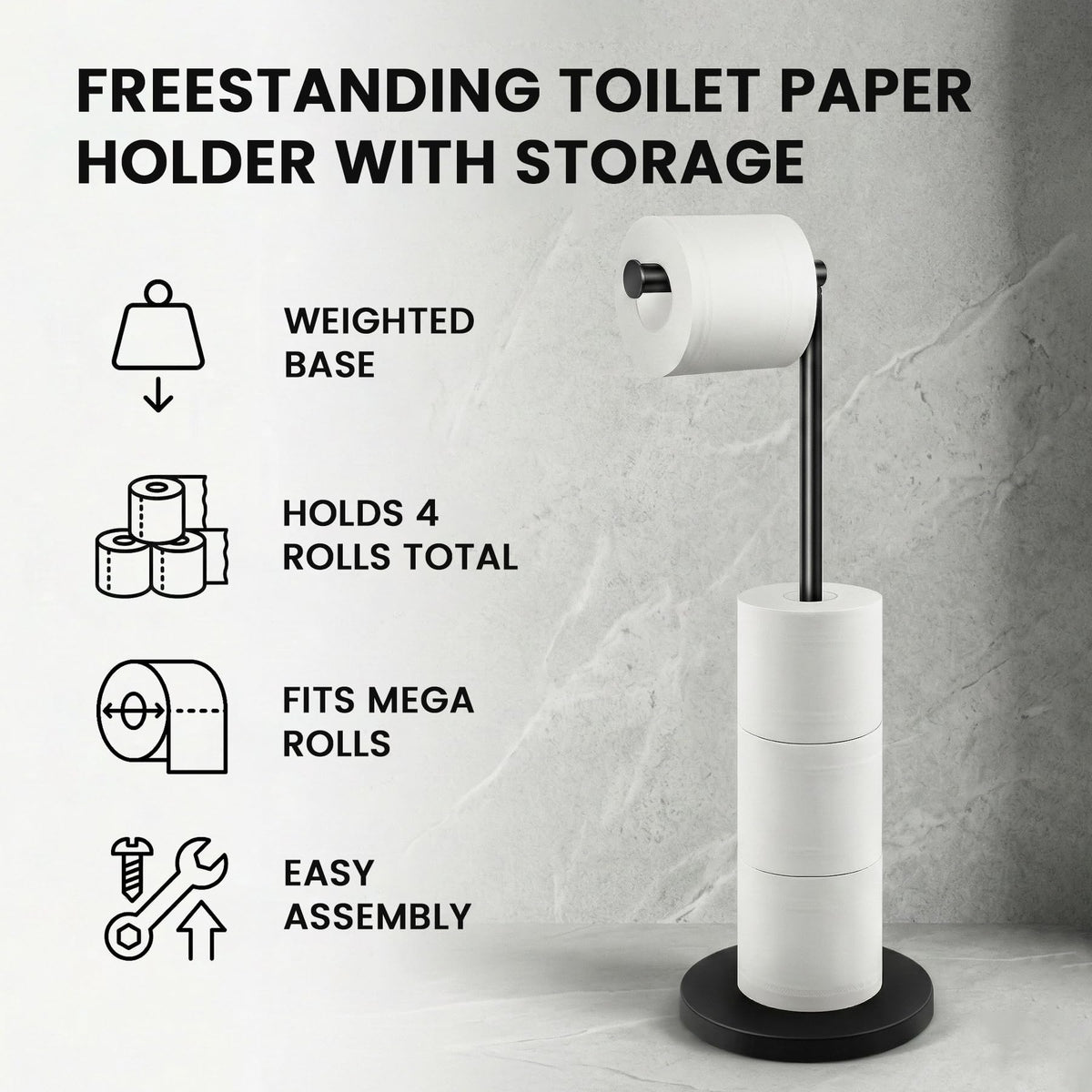 Cesun free-standing holder with swivel pivot for easy roll changes from any angle.
