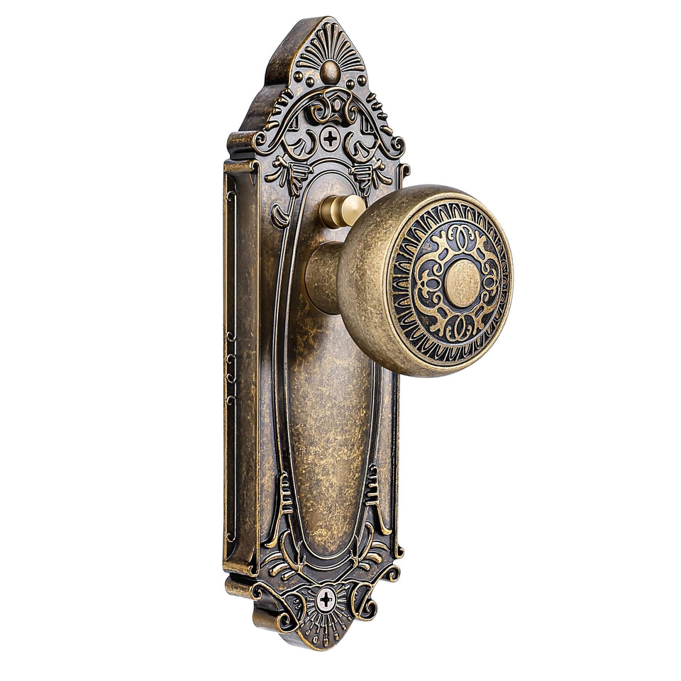 CEYMIO antique brass door knob with plate offers timeless interior elegance