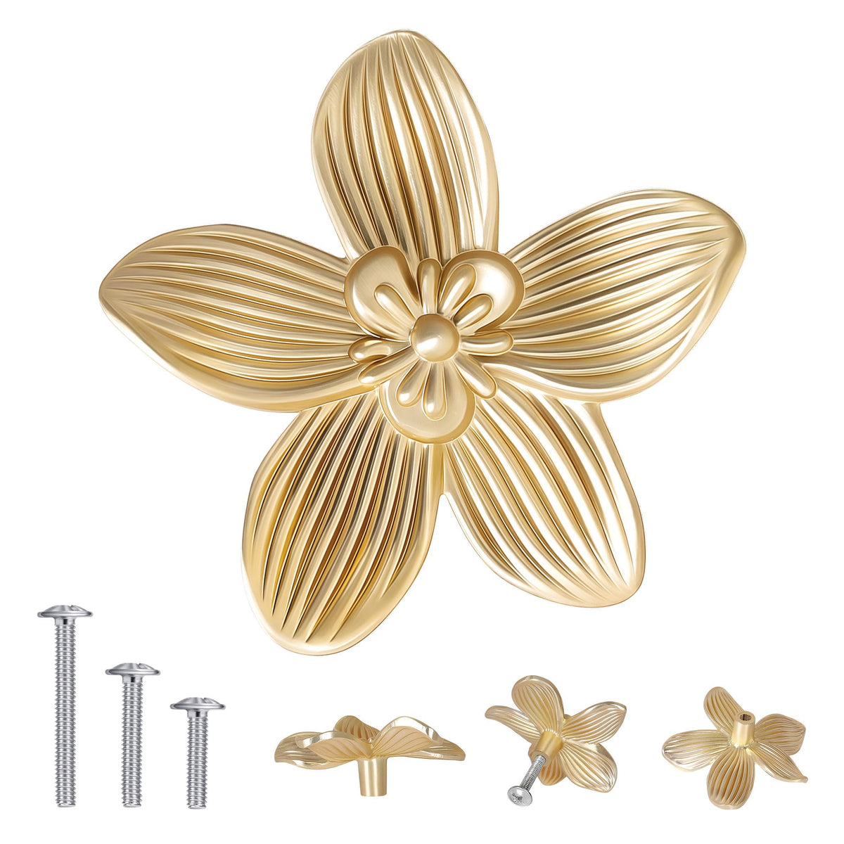 CEYMIO brushed gold flower knob close-up highlights durable zinc alloy construction