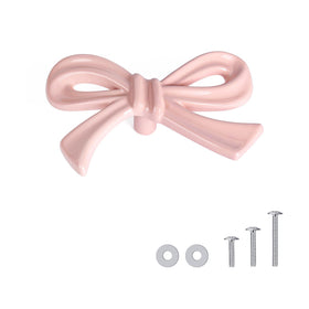 CEYMIO pink bow dresser knob closeup highlighting glossy finish and 3D bow detail