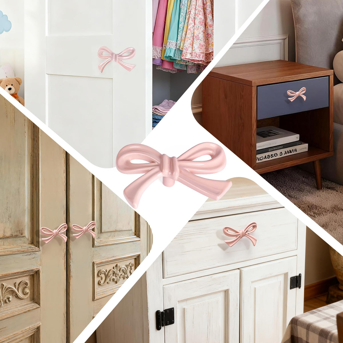 CEYMIO pink bow knob installed on a dresser shows a refreshed cohesive look