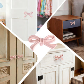 CEYMIO pink bow knob installed on a dresser shows a refreshed cohesive look