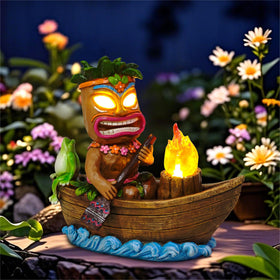 CFFOWNUG solar tiki bar figurine light brightens outdoor spaces with tropical charm.