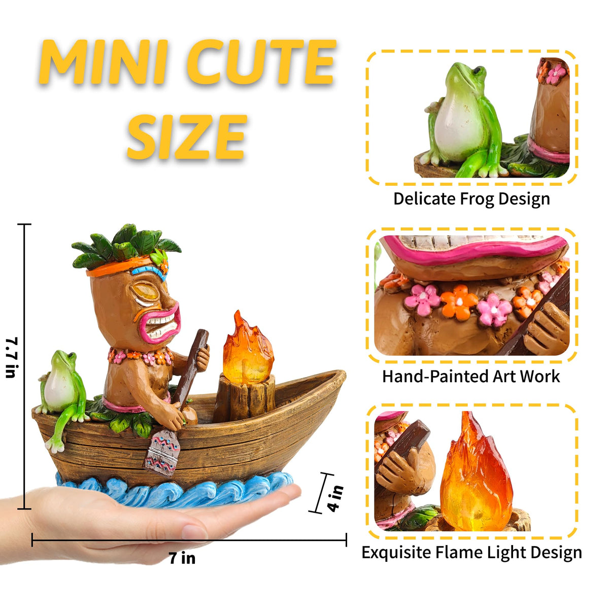 CFFOWNUG tiki rowboat statue glow at night adds warmth to yards.