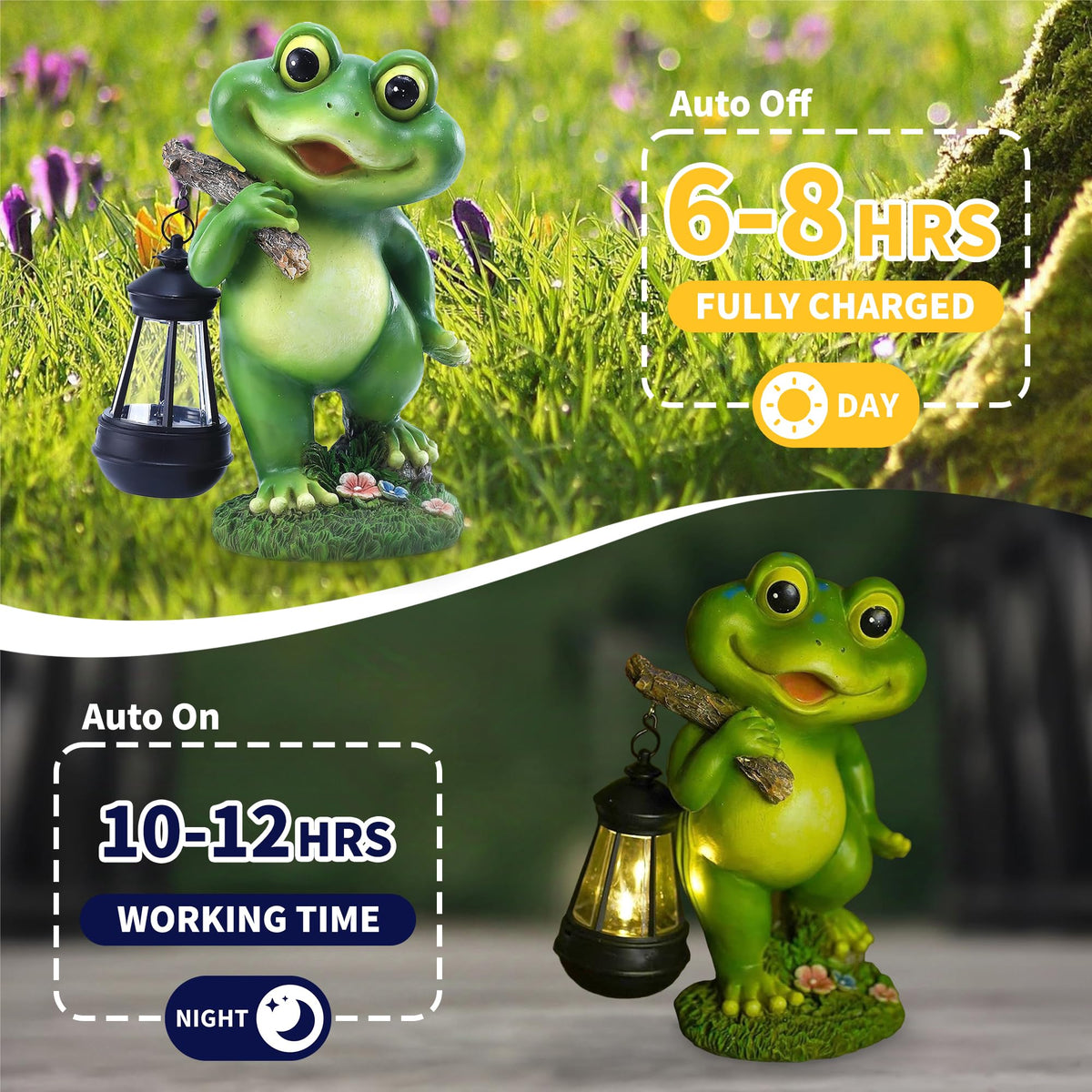 CFFOWNUG weatherproof resin frog statue withstands rain and sun for year-round display.