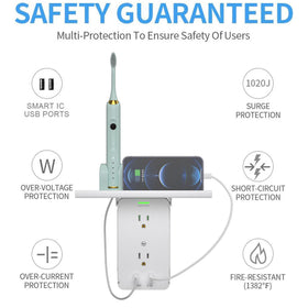 CFMASTER 11-port surge protector wall outlet demonstrates ample outlets for multiple devices.