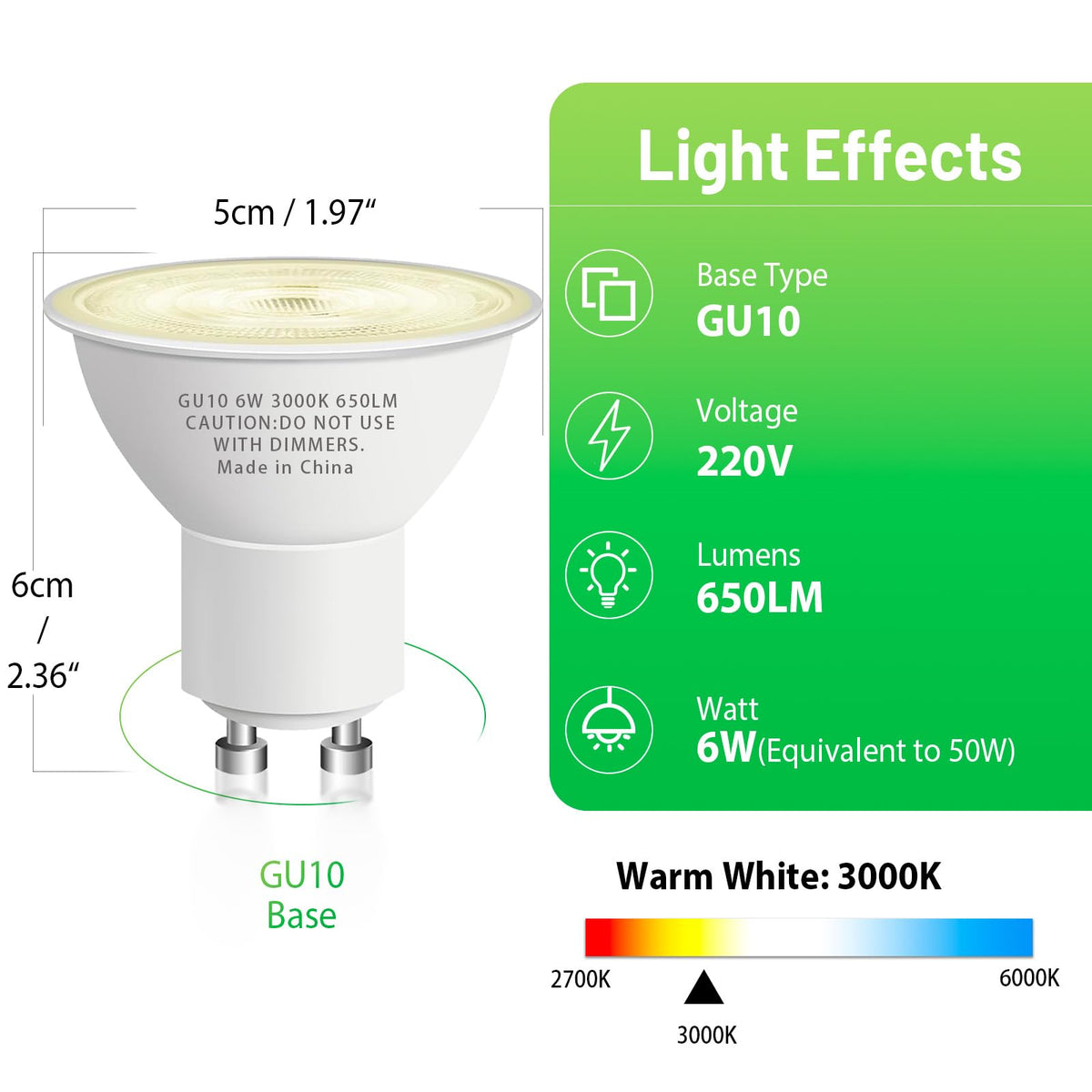CFMASTER GU10 LED bulb pack side view for track lighting