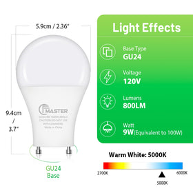 CFMASTER GU24 LED bulb angled view highlights slim form for easy install.