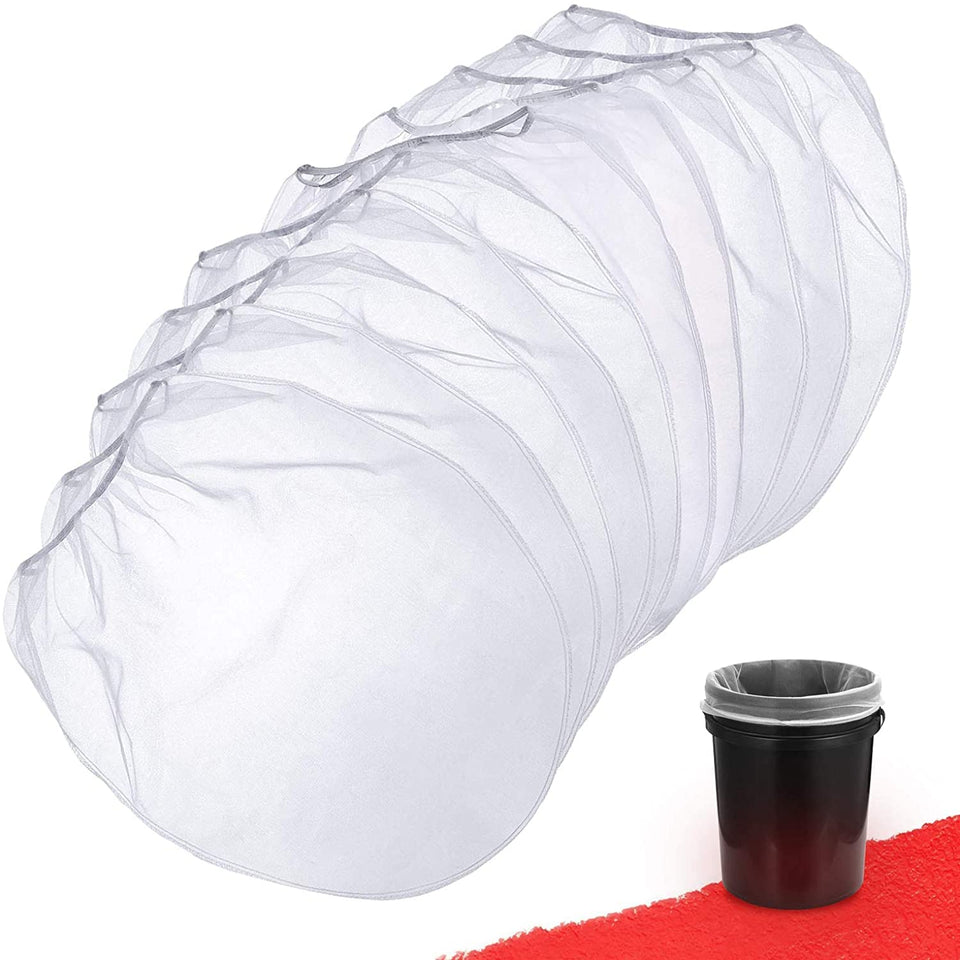 CFOFT paint strainer bag with elastic top opening for 5-gallon barrels, secure fit.