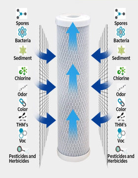 Activated carbon block technology delivering deeper filtration for better water quality.