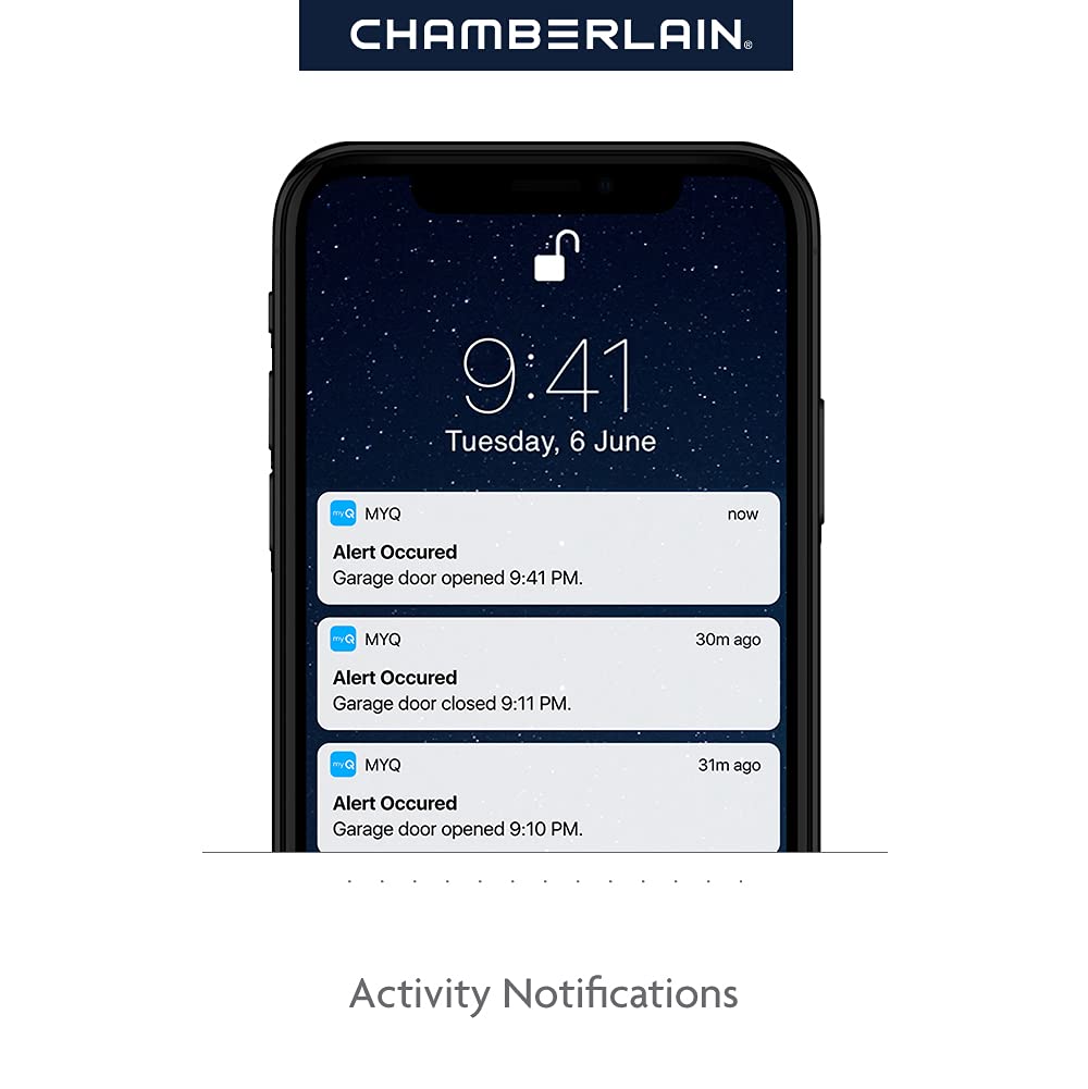 CHAMBERLAIN B6713T myQ connectivity enables remote monitoring and control.