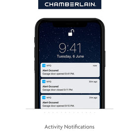 CHAMBERLAIN B6713T myQ connectivity enables remote monitoring and control.