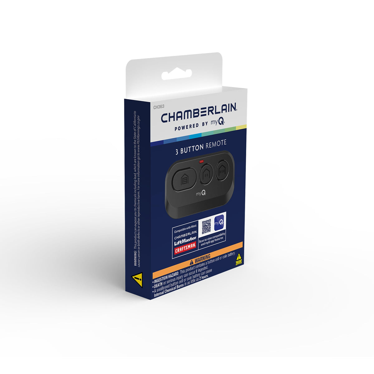 Chamberlain remote features a modern design with easy, secure programming.